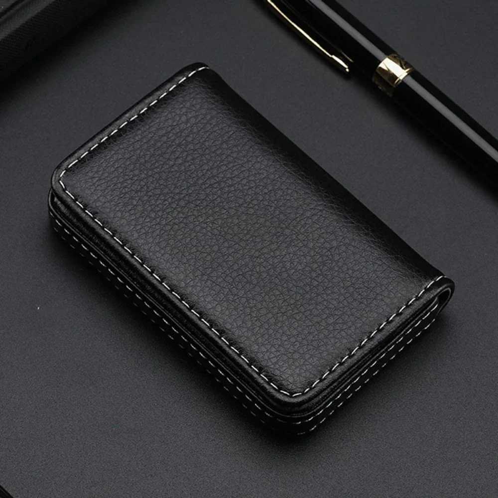 Sized Stitched PU Leather Credit Card Holder Visiting Business Card Case Wallet with Magnetic Shut for Men WomenW251017