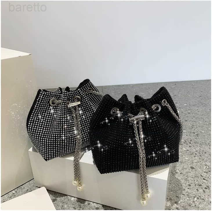 Womens Sparkly Rhinestone Purse Glitter Handbag Evening Drawstring Bucket Crossbody Bag for Wedding Party Prom Z251017