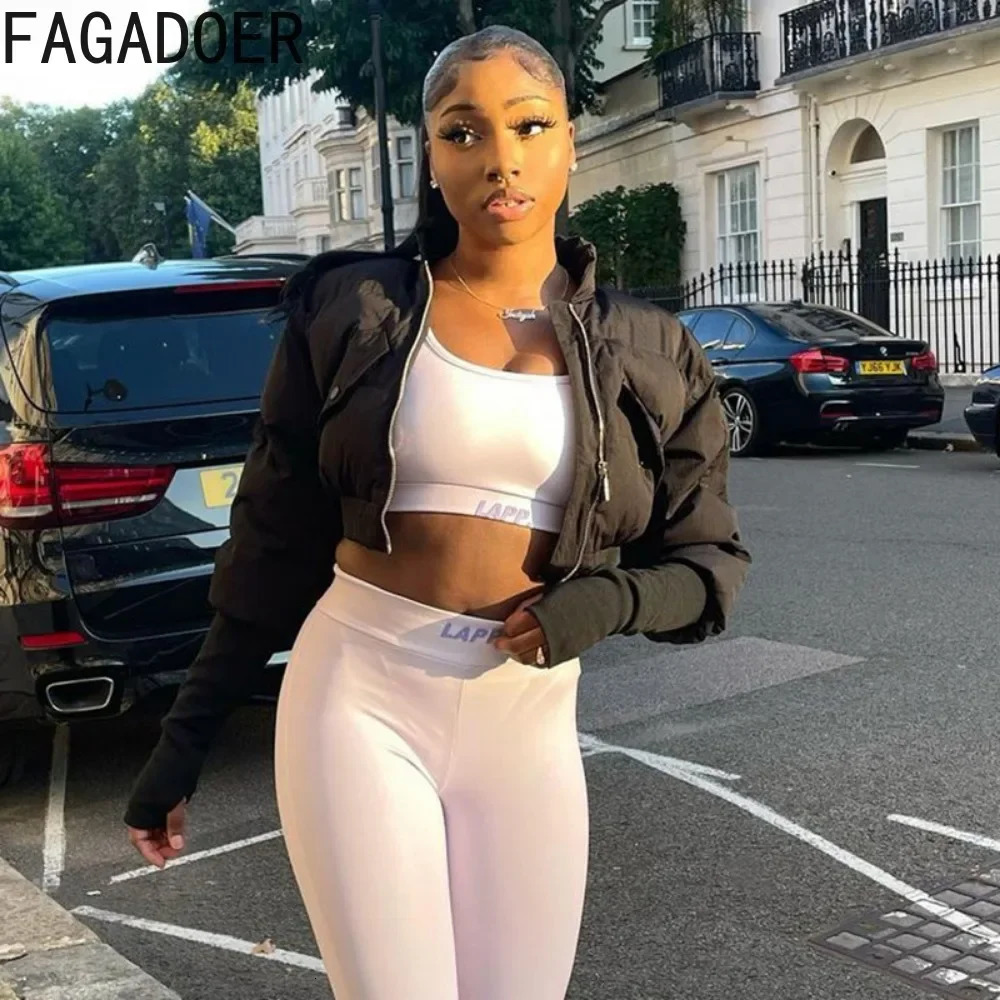 FAGADOER Winter Sweet Puffy Jacket Women Solid Color Zipper Crop Top Jacket Patchwork Puffer Fashion Streetwear Coats 251011