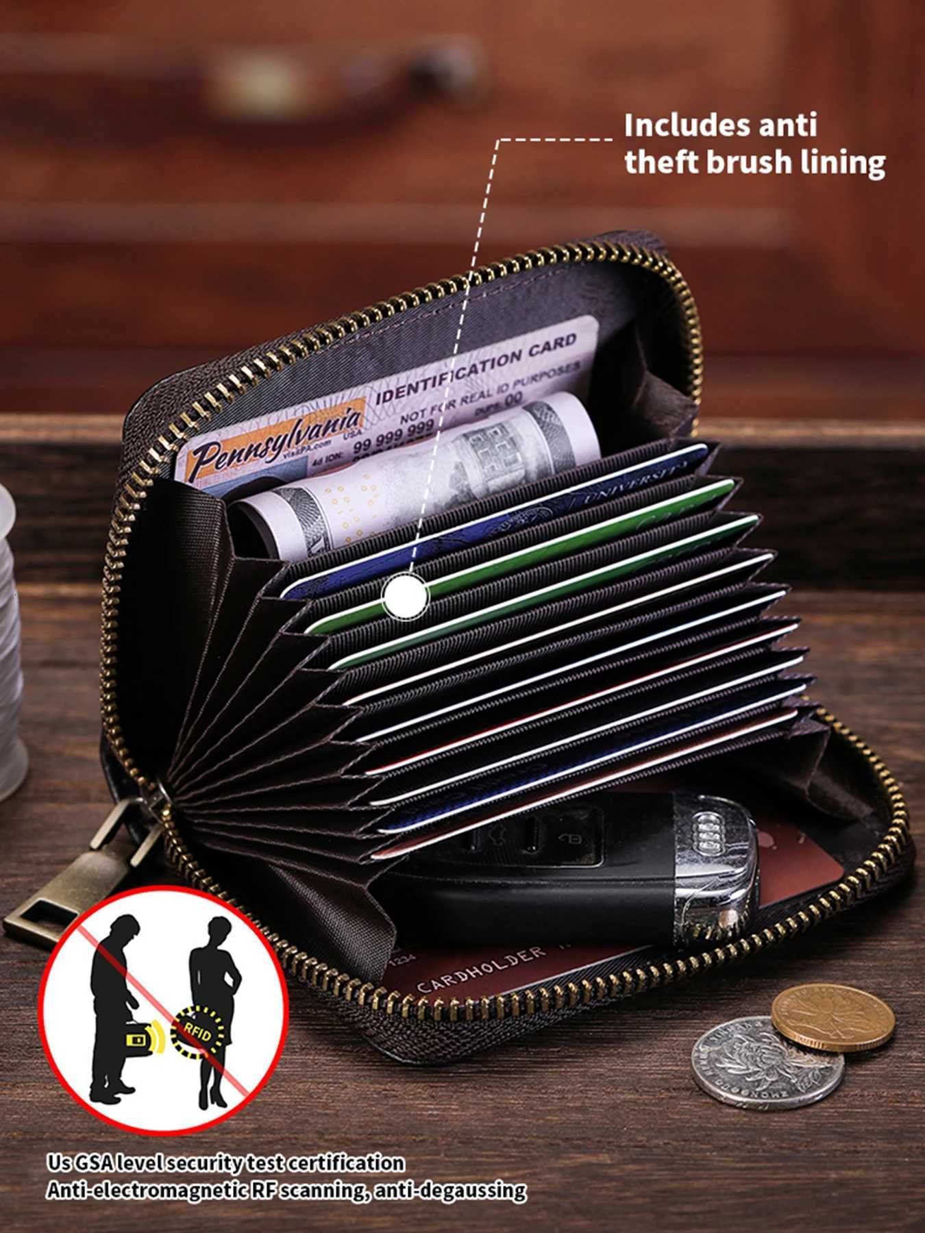 BULLCAPTAIN Men RFID Blocking Bifold Wallet Genuine Leather Card Holder Wallets with 11 Card SlotsW251017