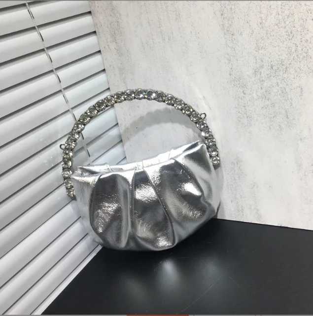 Lady BluePink Diamond Circular Evening Bag Women Fushia Round Handle Rhinestone Dinner Clutch Purse Ladies Half Moon Handbags Z251017