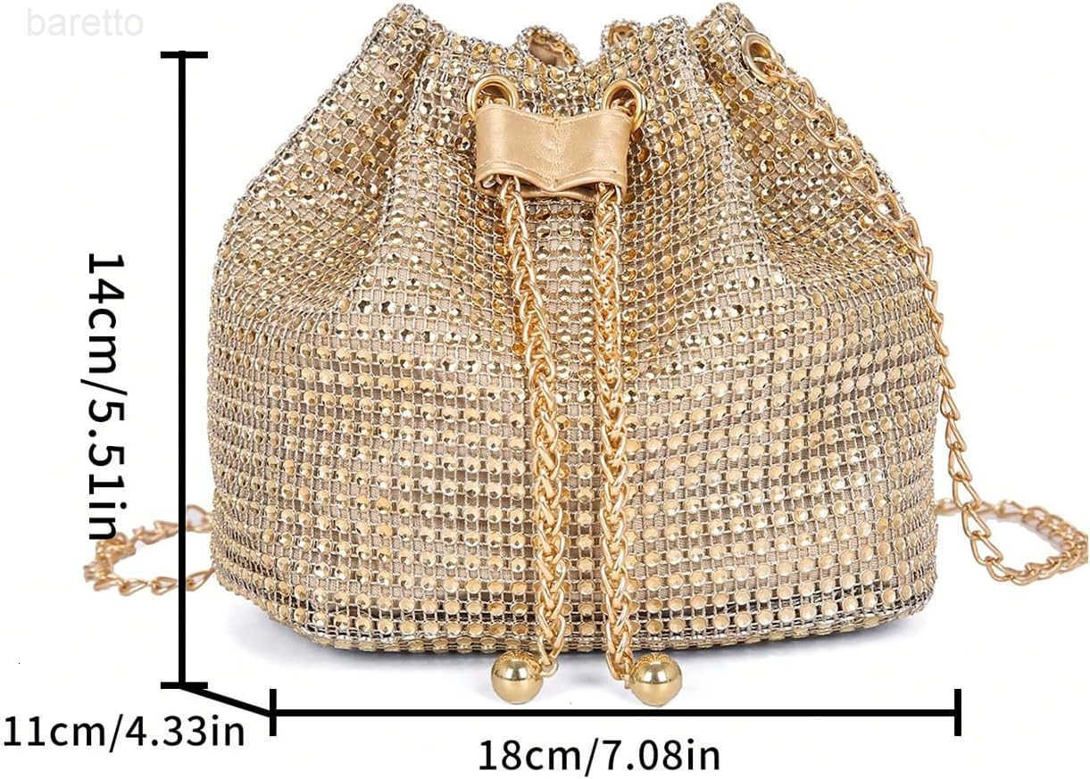 Womens Pearl Decor Drawstring Crossbody Bag Chain Mini Bucket Handbags Z251017