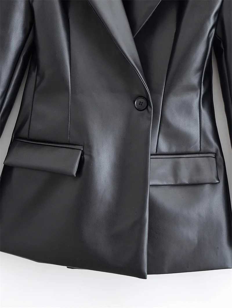 Womens Jacket 2025 Autumn New Style Black Long Sleeve Faux Leather Slim Fit Blazer Motorcycle Style StylishT251017