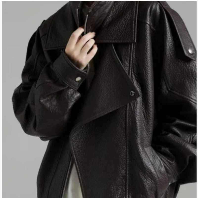 American Heavy Industry Retro Leather Jacket for Men and Women Autumn Ruffian Handsome Locomotive Trendy PU Leather RelaxationT251017