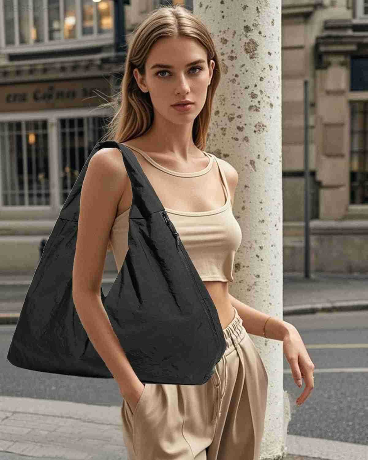 Tote Bag Slouchy Hobo Bag for Women Nylon Handbag Solid Color Draped Shoulder Bag Large Underarm Purse M251017