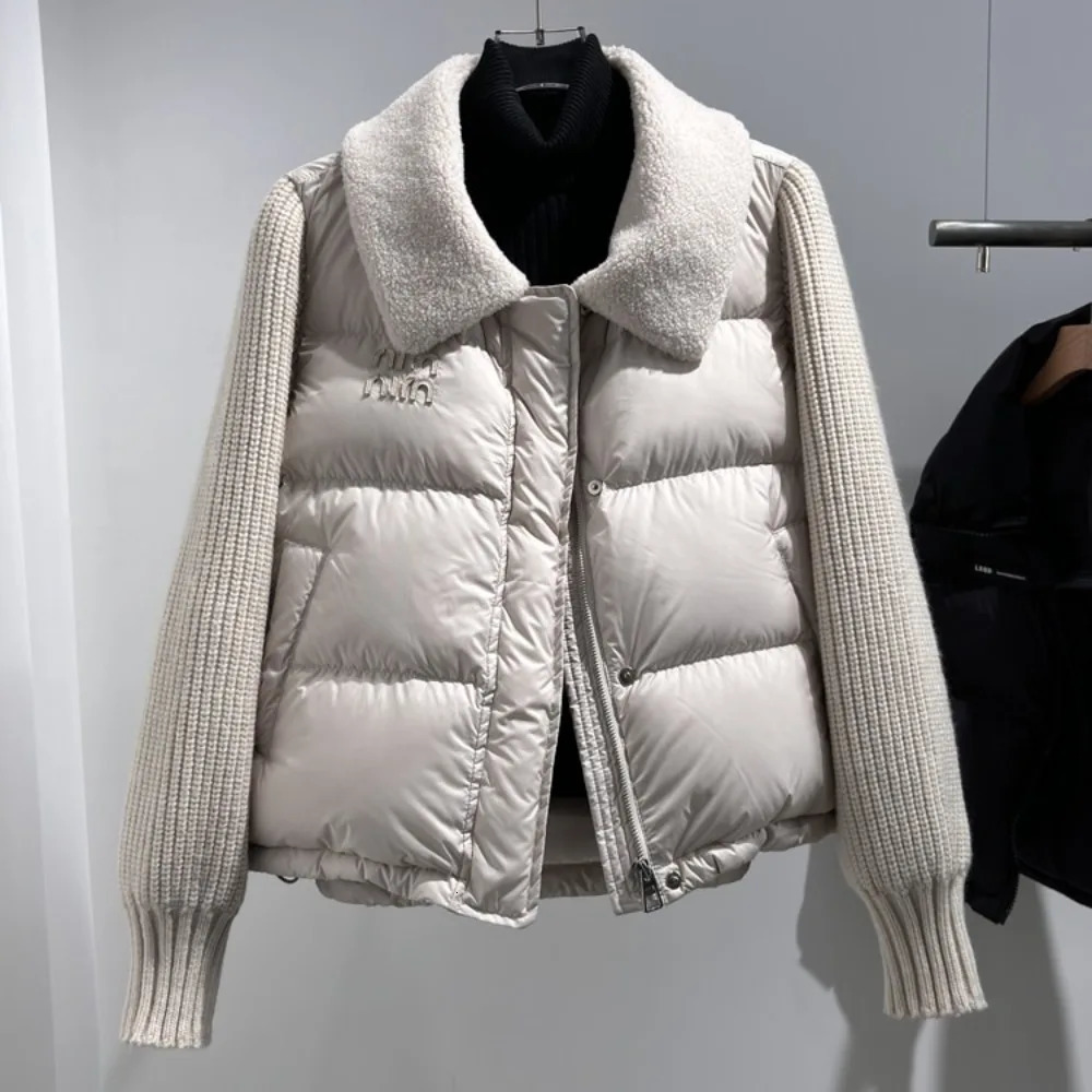 Autumn Winter Clothing Women Fashion Warm Thick White Duck Down Coat Female Knitted Long Slevee Puffer Jacket Lady Parkas 251014