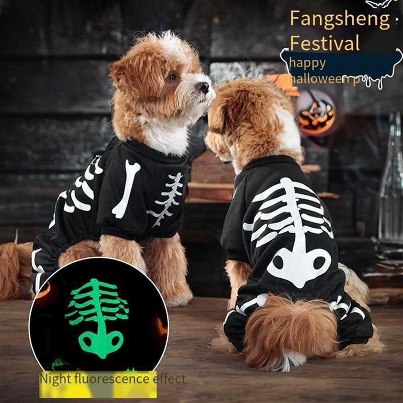 Halloween Dog Costume GlowintheDark Skeleton Bone Design Dog Clothes Cozy Polyester Jumpsuit for Small to Medium BreedsW251017