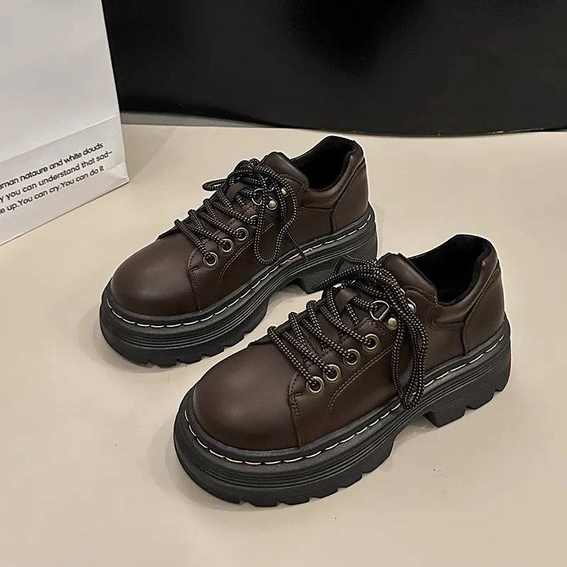 Womens Derby Shoes Autumn British Style Female Footwear Loafers With Fur Round Toe Clogs Platform Casual Sneaker Leather Fall Pr 251013