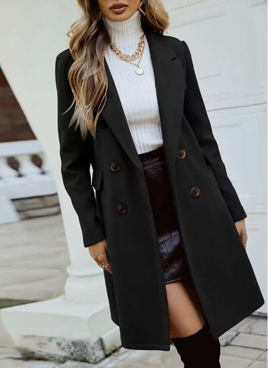 Trade Autumn Winter Women's Elegant Double-Breasted Wool Coat B5