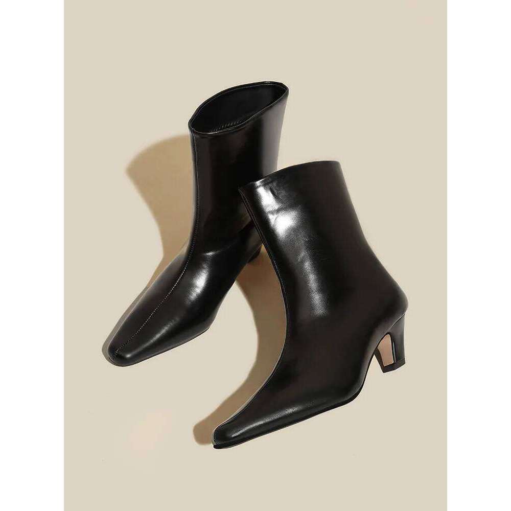 Ankle For Women 2025 Autumn Winter Point Toe PU Leather Boots Elegant Thin Low Heel Shoes Botas Botines Para Mujeres