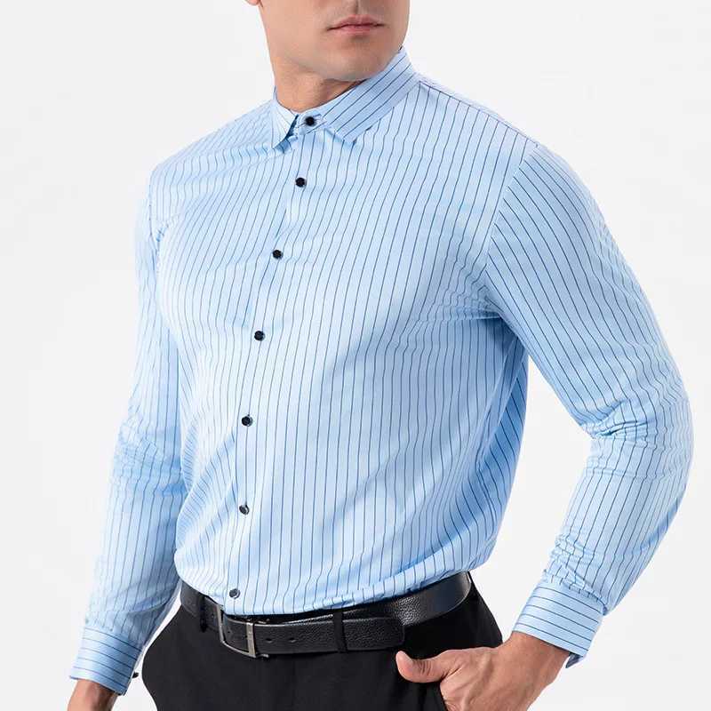 New Stylish Mens Striped Shirt Long Sleeve Business Casual High Elasticity Spring Autumn Seamless Easycare Soft Man Clothing J251017