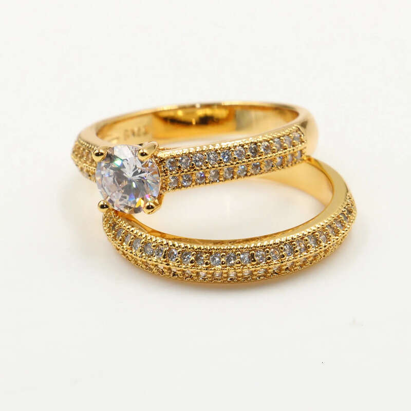 Wholesale Professional Lots Of Stock Classical Fashion Jewelry Sterling Sier&Gold Fill Round Cut White Topaz CZ Dia Wedding Ring