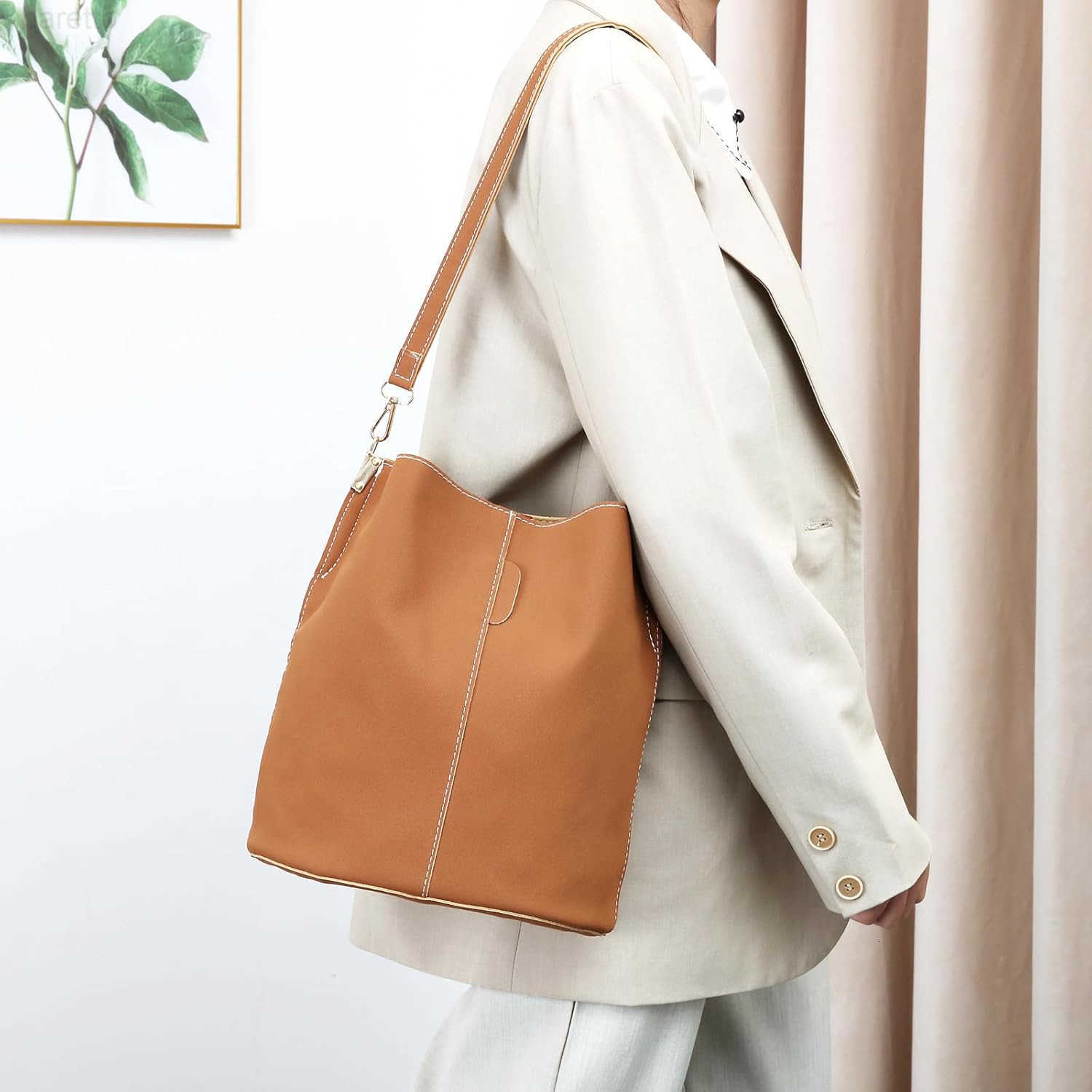 Suede Bucket Purses for Women Tote Shoulder Bucket Bag Z251017