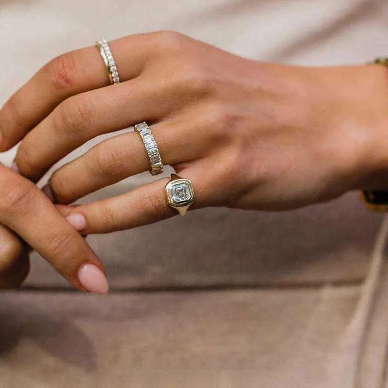 Classic assecher solitaire rings s sterg sier gold plated signet moissanite ring men