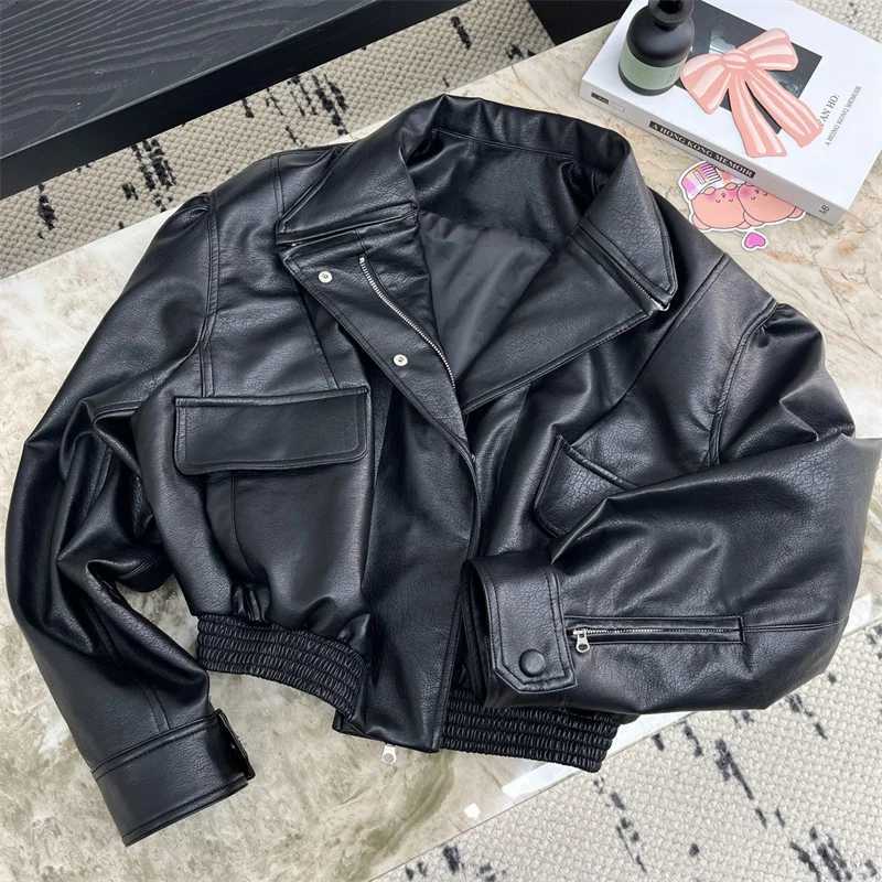 Sheepskin coat for women New asymmetrical slim fit womens jacket for autumn 2025 Artificial leather motorcycle womens coat y2kT251017