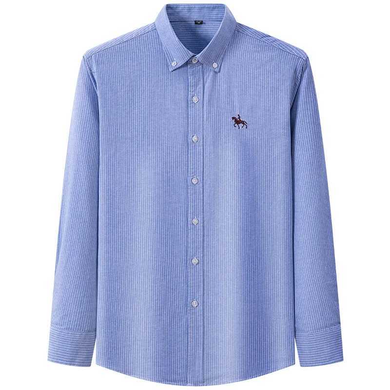 2025 Pure Cotton Oxford Man Leisure Embroidered Horse Shirts Streetwear Oversized Men Shirt Floral Long Sleeve Casual Plus Size J251017