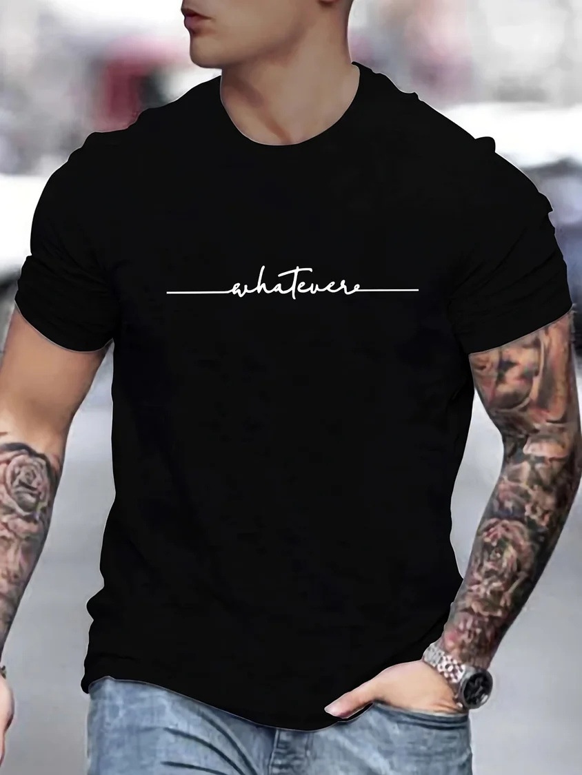 European & American Oversized Men's Fun Printed Casual Text & Letter Cotton Crew Neck T-Shirt - TT7309