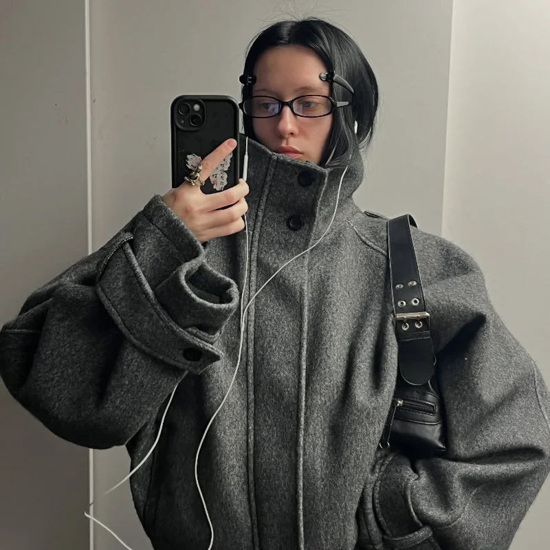 Fashion Casual Solid Loose Jackets Women Full Sleeve Single Breasted Stand Collar Short Coats 2025 Autumn Lady Outwears 251017