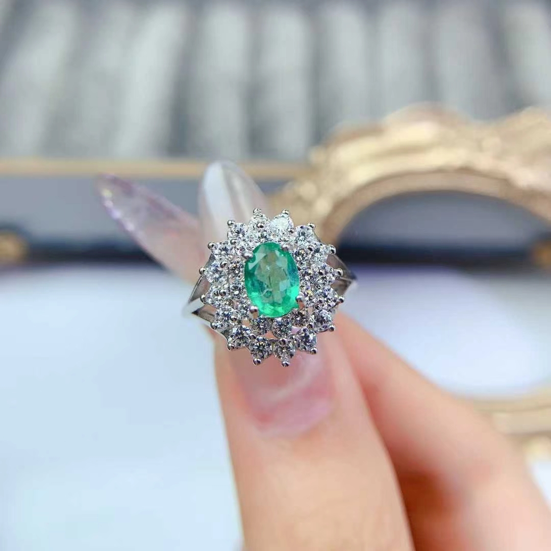 Luxury emerald wedding ring natural emerald ring with certificate solid 925 silver jewelry birthday gift for women