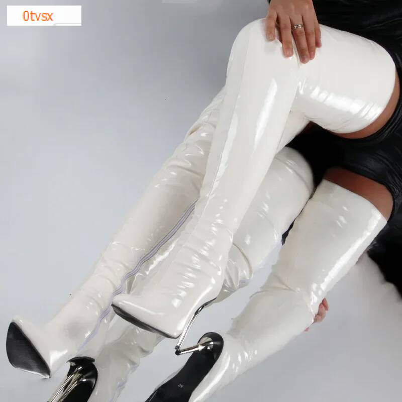 Lacquer leather fashion trend style autumn and winter new item large European and American sexy thigh high heels women's boots designer boots