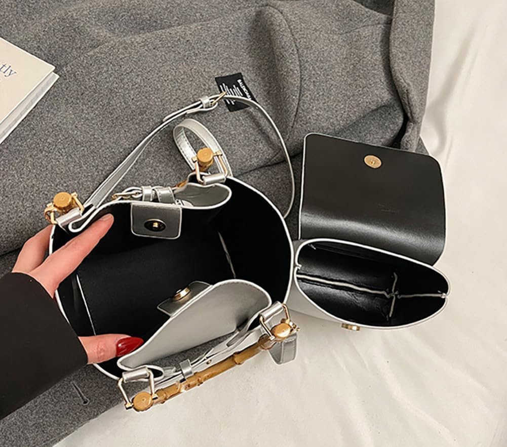 Womens Bucket Bag Trendy Crossbody Bags For Women Vegan Leather Bamboo Handle Shoulder Handbags Spring Summer Travel Purse Z251017