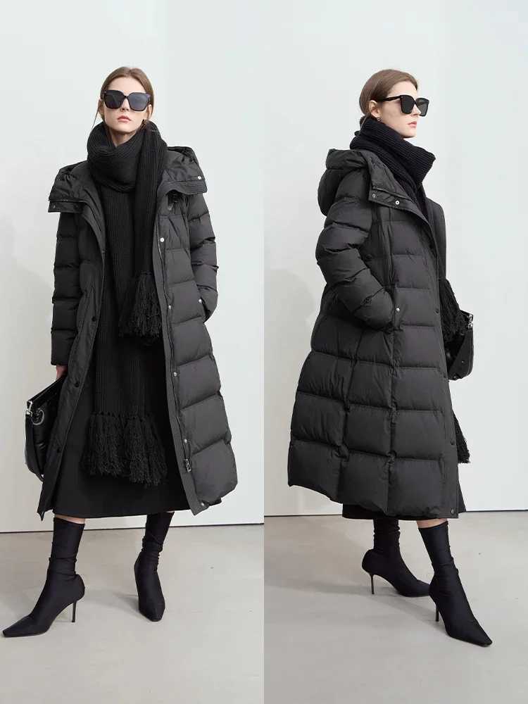 Amii 2024 winter new warm hooded graphene lining long down jacket women leather brand decorative fashion commuter coat 12444029 W251016