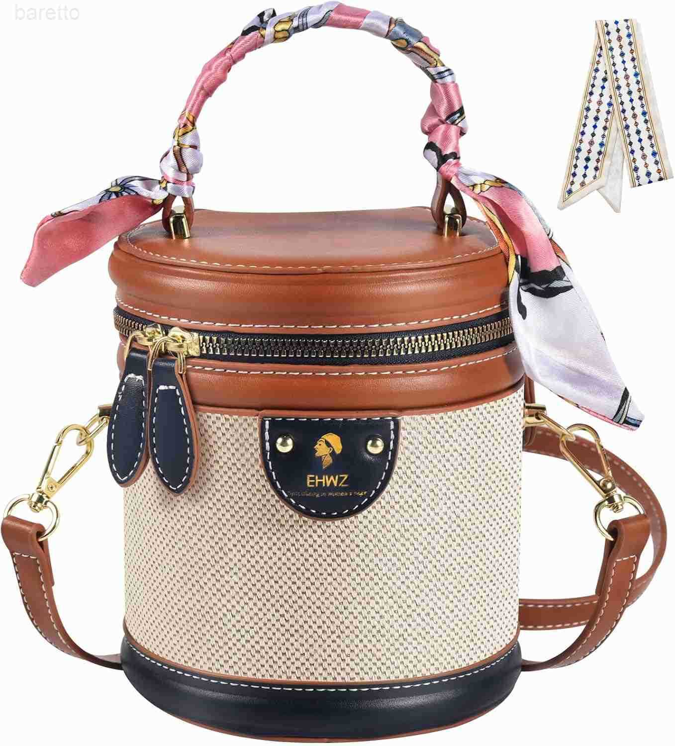 2025 Bucket Bag for WomenRetro Crossbody Bags for Women Female PU Leather Color Contrast Cylinder Z251017