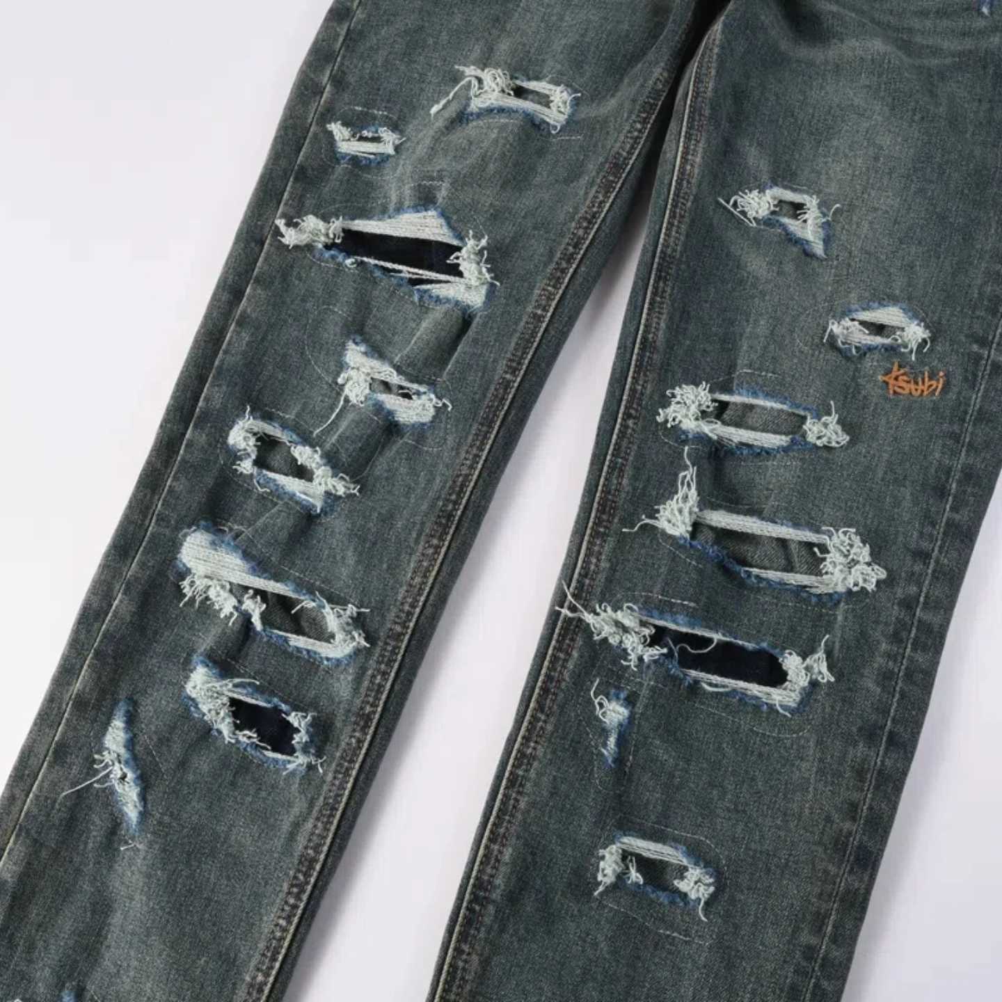 Luxurious jeans with embroidered letters brass buttons exquisite craftsmanship high street slim ripped series1 Y251105
