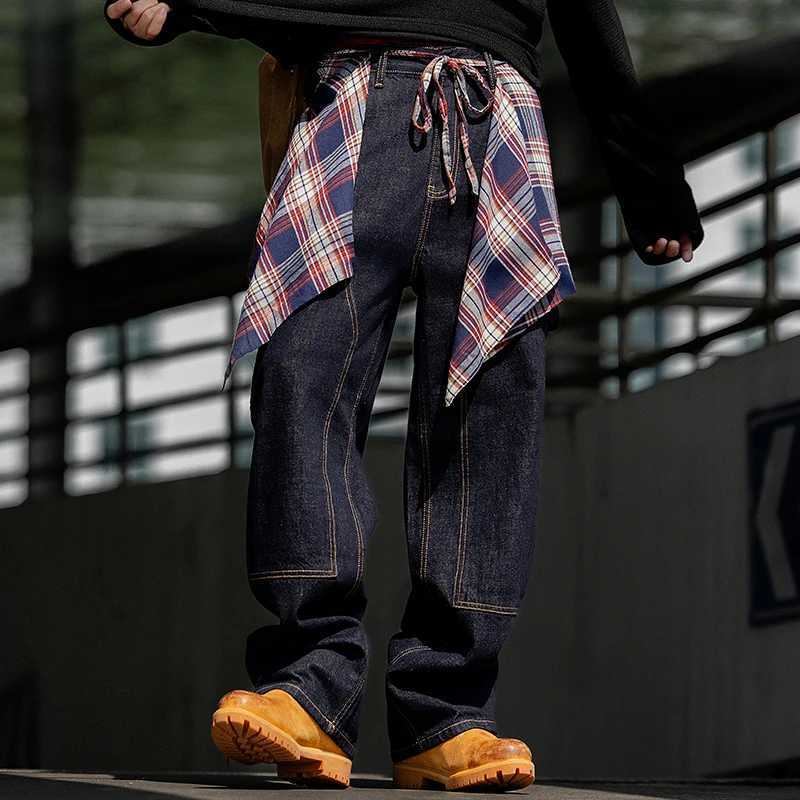 Washed color jeans for men in autumn 2025 Japanese style loose straight leg trendy wide leg casual pants J2510161