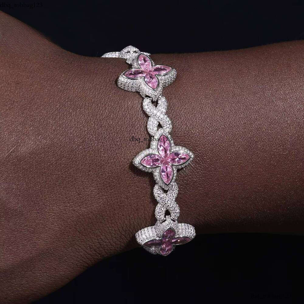 Fashion 21mm Sterling Sier Colorful Marquise CZ VVS Moissanite Four-Leaf Clover Infinity Cuban Chain Bracelet