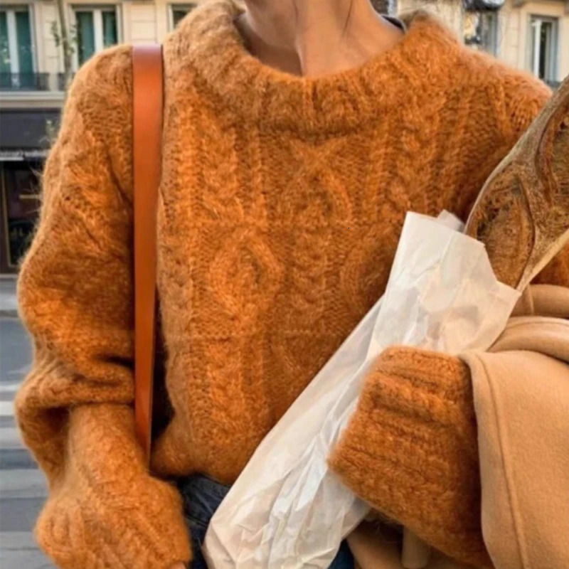Autumn and Winter O Neck Loose Retro Korean Womens Pullover Sweater Lazy Style Casual Versatile Thick Long Sleeve Knitted Tops 251013