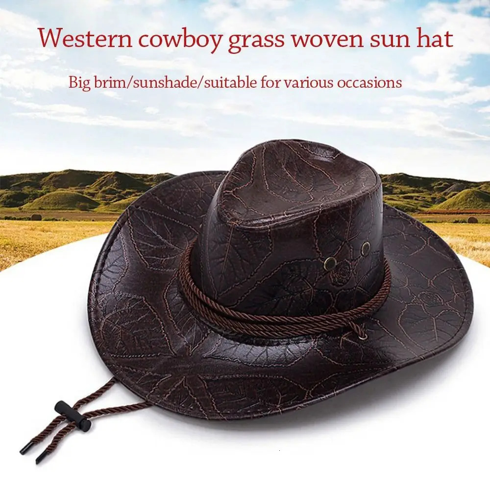 Cowboy Knight Hat Women Men Leather Caps Western Sun Hats Gentleman Jazz Vintage Cap Large Grassland Summer Autumn Visors 251015