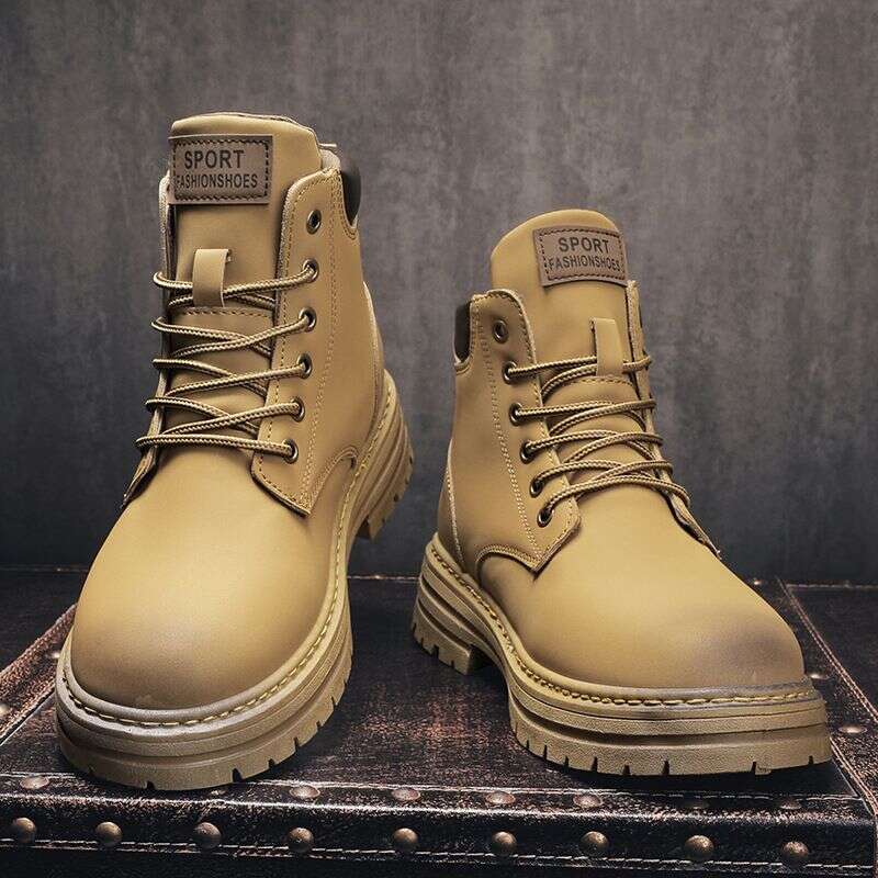 Outdoor Autumn Fashion Couple High Top Lace-Up Big Yellow Platform Casual Retro Biker Boots