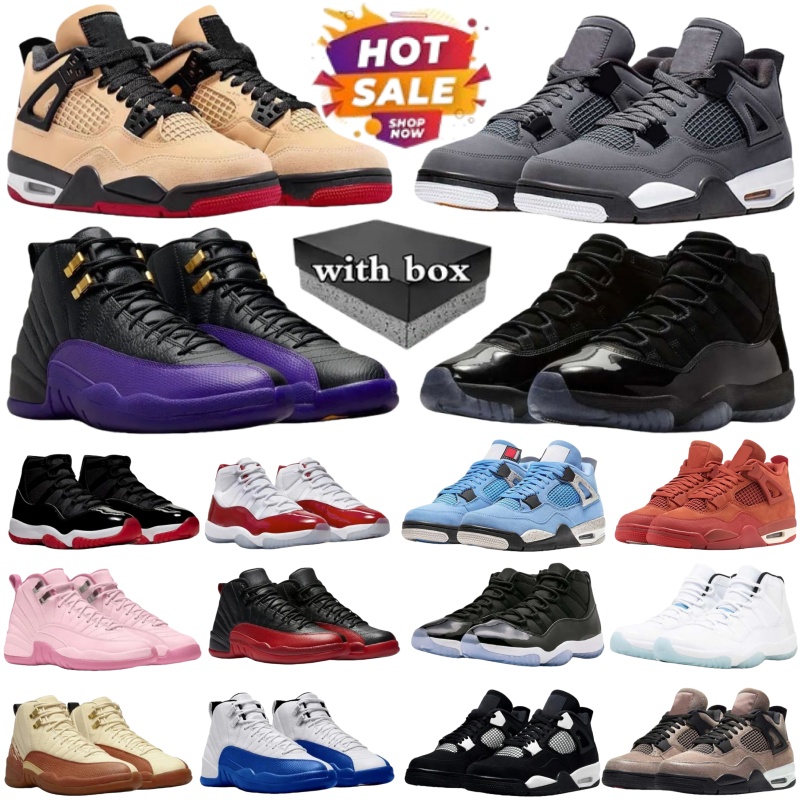 with box 4s 11s 12s Basketball Shoes Cheery Reimagined Sail Military Black Cats Fear White Thunder Bred 12 Flu Game Blueberry Men Women trainers Sneakers