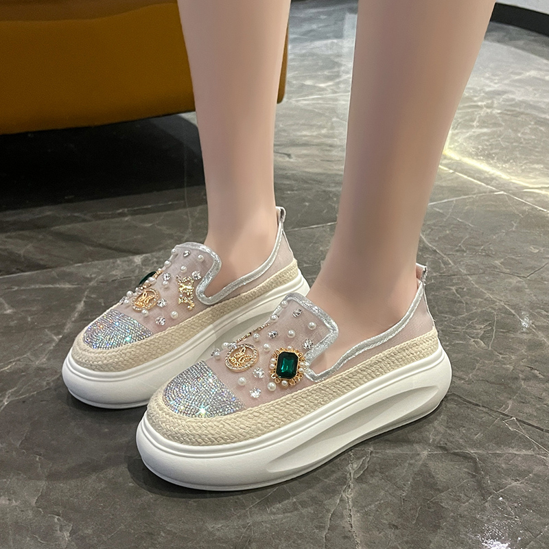Women's Designer Sports Shoes Shining Water Diamond Decoration Luxury Loafers Platform Casual Shoes Mesh weaving Comfortable Walking Shoes Zapati