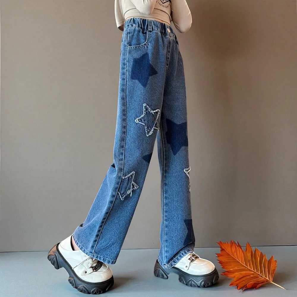 Young Girls Jeans Casual Loose Kids Pants Children Wide Leg Pants Teen School Kids Trousers Autumn Spring 5 7 8 9 10 12 13 YearsT251017