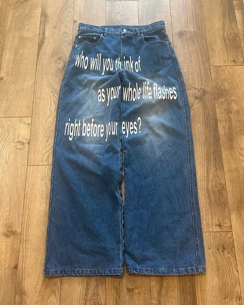 1 Hiphop Streetwear Men Oversized Letter Printing Loose Straight Jeans Personalized Fashion Brand Casual Wideleg Pants Y251105