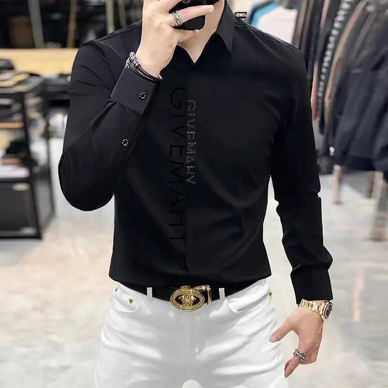 Spring And Summer Letter Shirt for Men Cotton Long Sleeve Casual Shirts Fashion Luxury Social Business Dress Shirts J251017