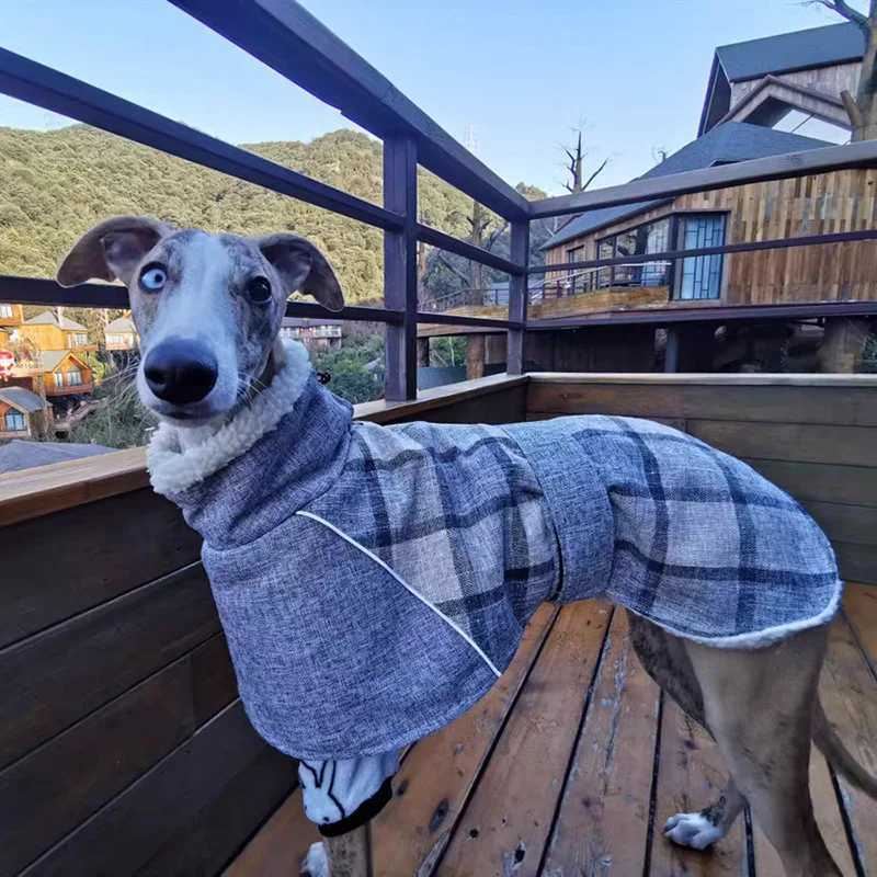 Winter Big Dog Clothes Warm Fleece Pet Jacket for Medium Large Dogs Weimaraner Greyhound Adjustable Belt Plaid Print Coat OutfitW251017