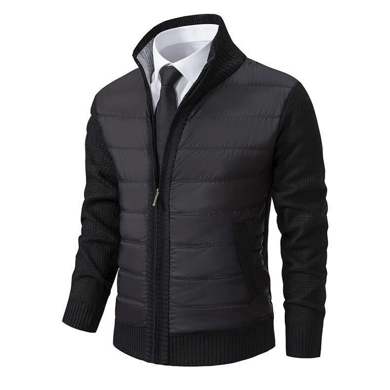 Autumn Winter New Cardigan Sweater Knitted Stand Collar Fleece Lined Thickened Men's Jacket B5
