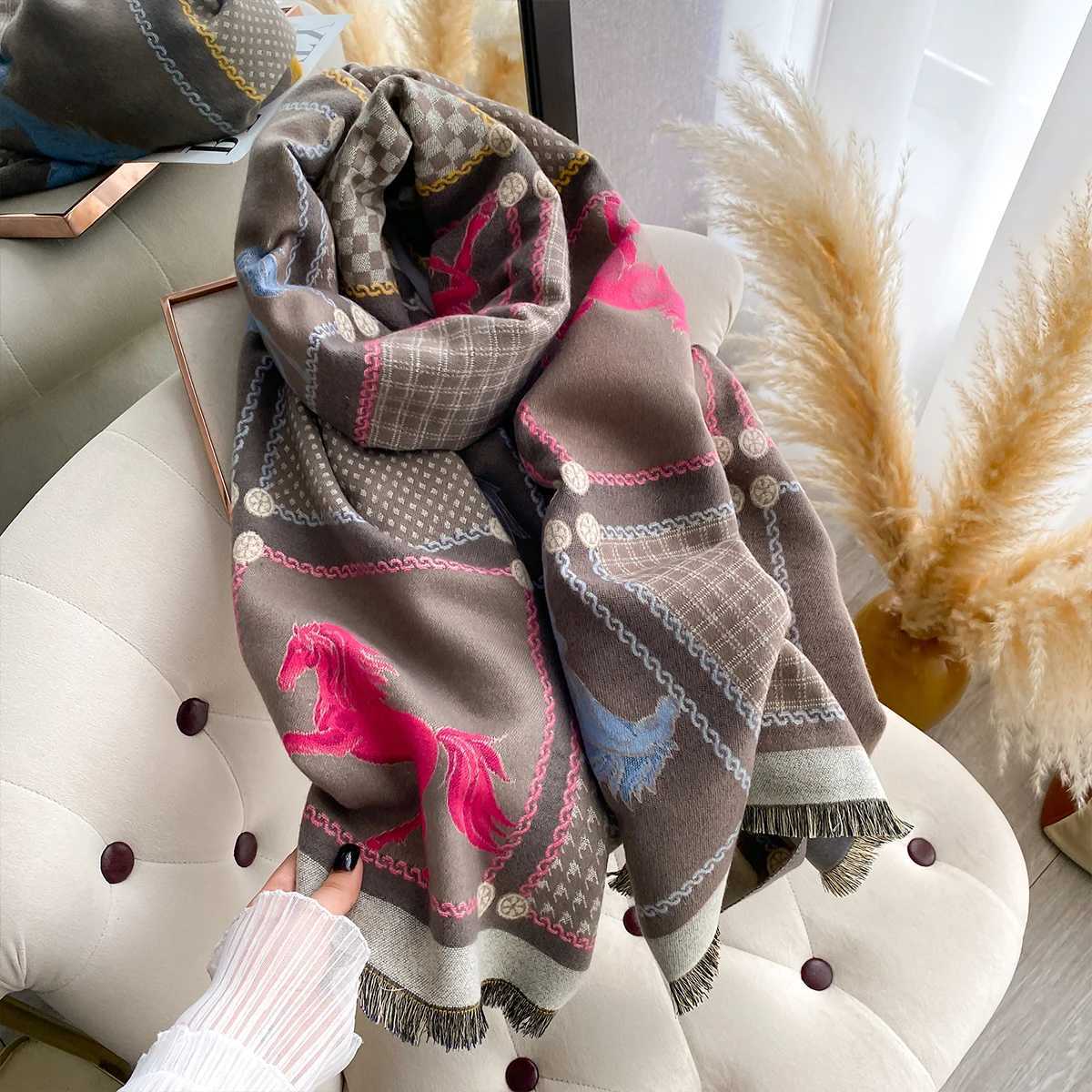 Womens DoubleSided Plaid Animal Print Faux Cashmere Scarf Cozy Shawl Autumn Winter ColdResistant Windproof C251017