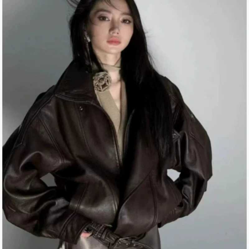 American Heavy Industry Retro Leather Jacket for Men and Women Autumn Ruffian Handsome Locomotive Trendy PU Leather RelaxationT251017