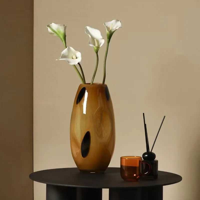 Mediumold brown black polka dot oval glass highend vase home creative design soft decoration hydroponic flower appliance C251017