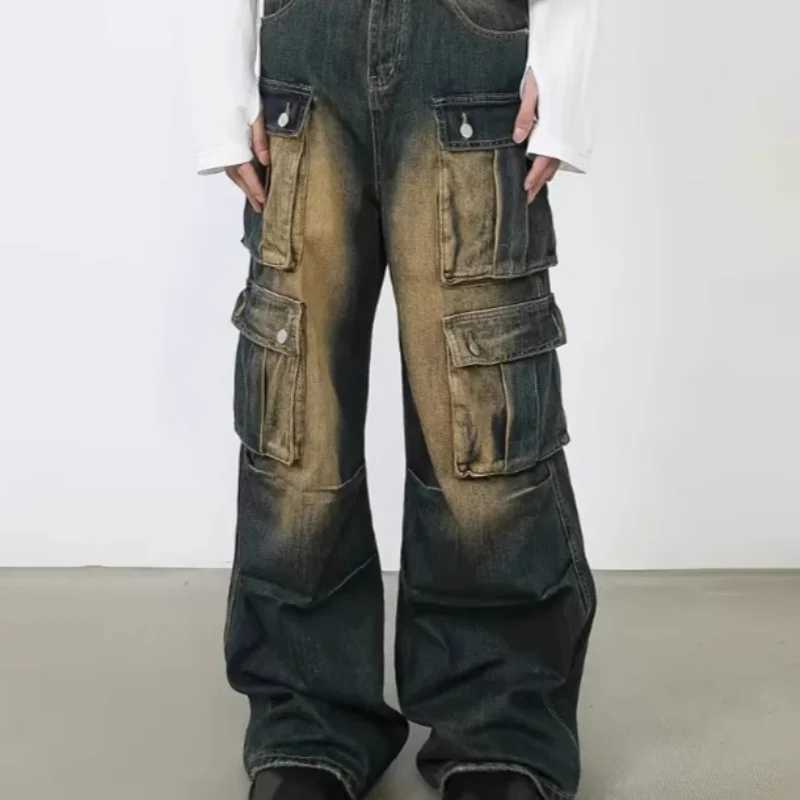 2025 SpringAutumn New High Waist Jeans Casual Pants with Four Pockets Retro Washed Tailored Straight Tube Work Clothes Jeans J251016