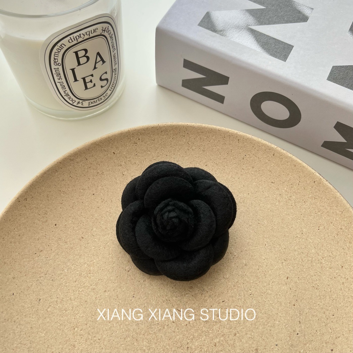 designer brooch style handmade camellia black white gray solid color flower 3d brooch collar pin decoration with mini small size