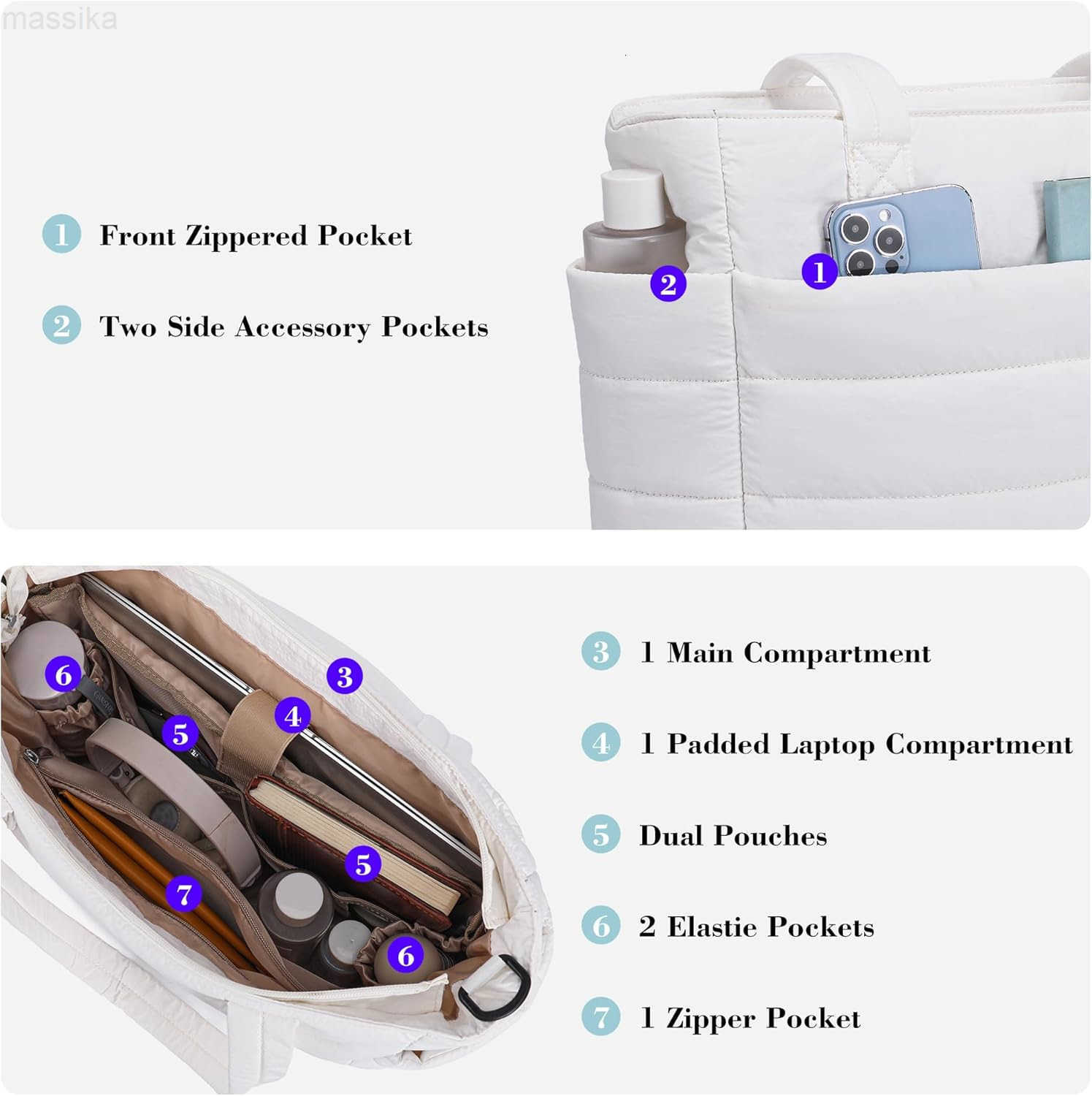 Puffy Tote Bag for Women Quilted Work Bag Nurse Bags Womens Handbags for Travel M251017