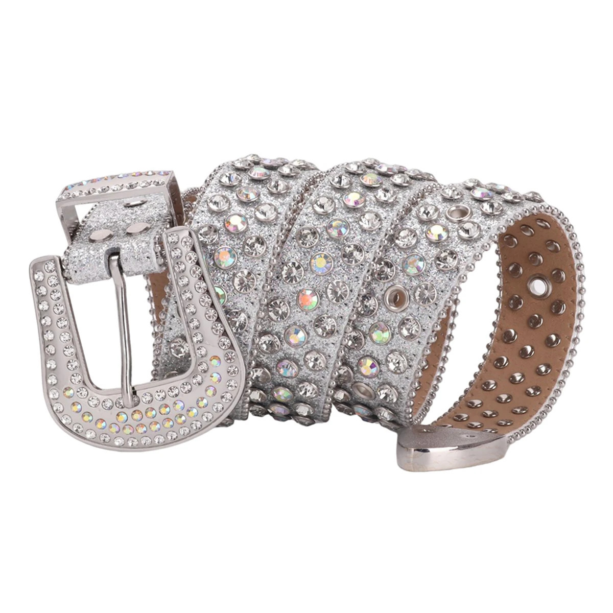 Fashion Rhinestone Belt Western Denim DiamondEncrusted n Leather for Men And Women Dress Jeans Accessory 251010