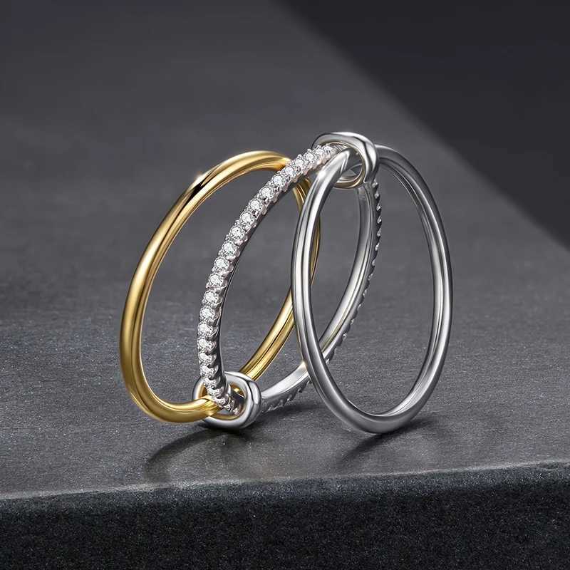 BAMOER U Moissanite Interlocked Stackable Rings Set TwoTones MultiLinks Connected Bands for Women Jewelry Gift D Color VVS1W251017