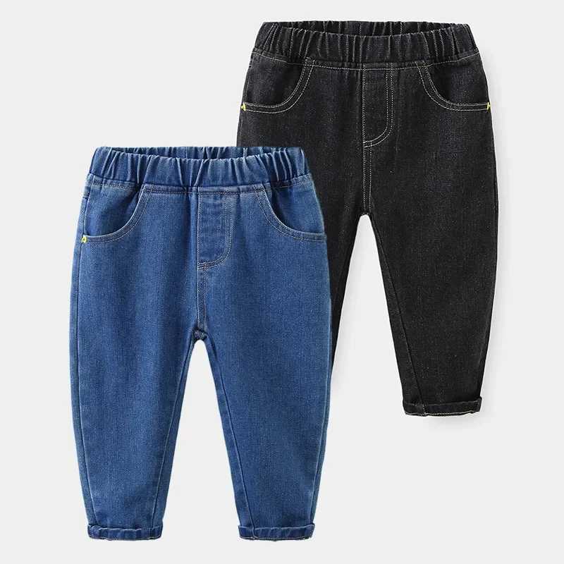 New 2025 Spring Autumn Boys Fashion Solid Jeans Long Trousers Kids Classic Elastic Waist Denim Pants Clothing for 26 YearsT251017