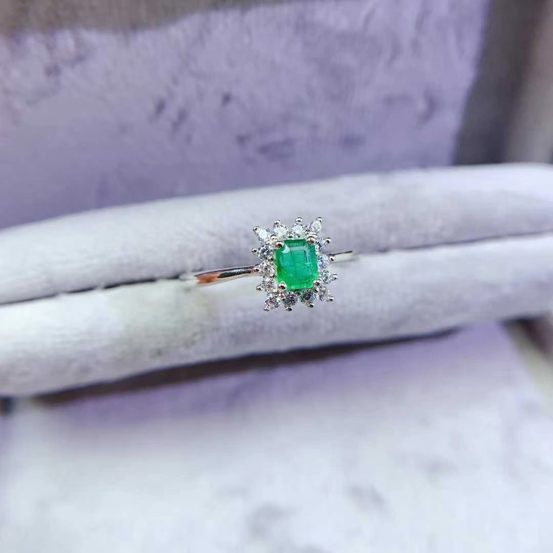 925 silver emerald jewelry real sterling silver gemstone ring 3mm*4mm natural emerald jewelry with certificate